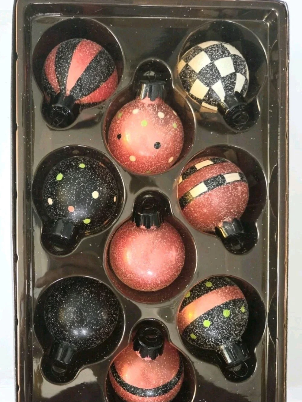 SET OF 9 HALLMARK BLOWN GLASS HALLOWEEN DOTS AND STRIPES ORNAMENTS 2003 NIB
